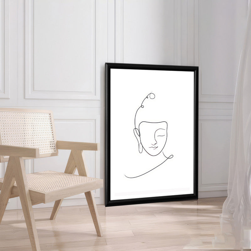 LuxuryStroke's Black And White Buddha Painting, Buddha Line Art Paintingand Buddha Face Painting - Contemporary Lineart Buddha Painting