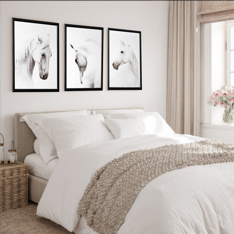 LuxuryStroke's White Horse Art Painting, Horse White Art Paintingand Abstract Animal Paintings - Horse Paintings - Three Horses In Artful Harmony - Set Of 3 Paintings