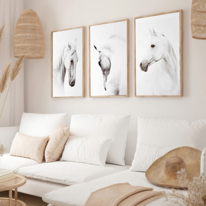 LuxuryStroke's White Horse Art Painting, Horse White Art Paintingand Abstract Animal Paintings - Horse Paintings - Three Horses In Artful Harmony - Set Of 3 Paintings