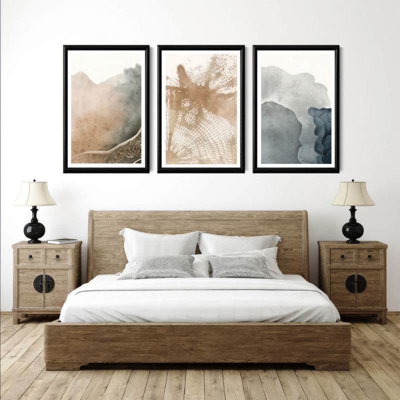 LuxuryStroke's Mountain Landscape Artwork, Abstract Acrylic Artworkand Abstract Acrylic Portrait - Abstract Art: Elevate Your Space With Set Of 3 Artful Pieces