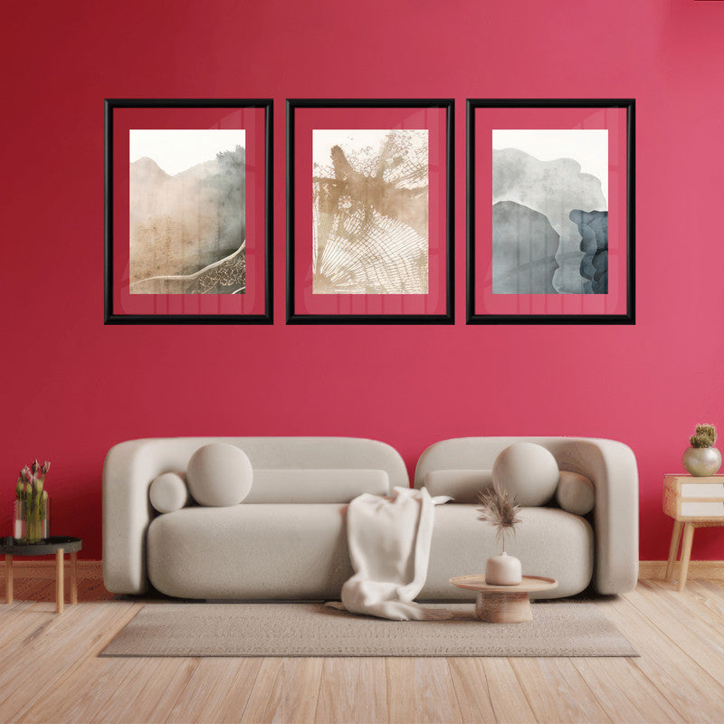 LuxuryStroke's Mountain Landscape Artwork, Abstract Acrylic Artworkand Abstract Acrylic Portrait - Abstract Art: Elevate Your Space With Set Of 3 Artful Pieces