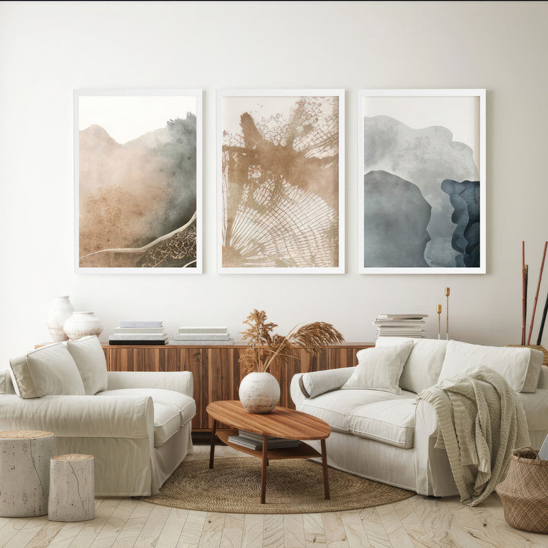 LuxuryStroke's Mountain Landscape Artwork, Abstract Acrylic Artworkand Abstract Acrylic Portrait - Abstract Art: Elevate Your Space With Set Of 3 Artful Pieces