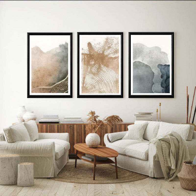 LuxuryStroke's Mountain Landscape Artwork, Abstract Acrylic Artworkand Abstract Acrylic Portrait - Abstract Art: Elevate Your Space With Set Of 3 Artful Pieces