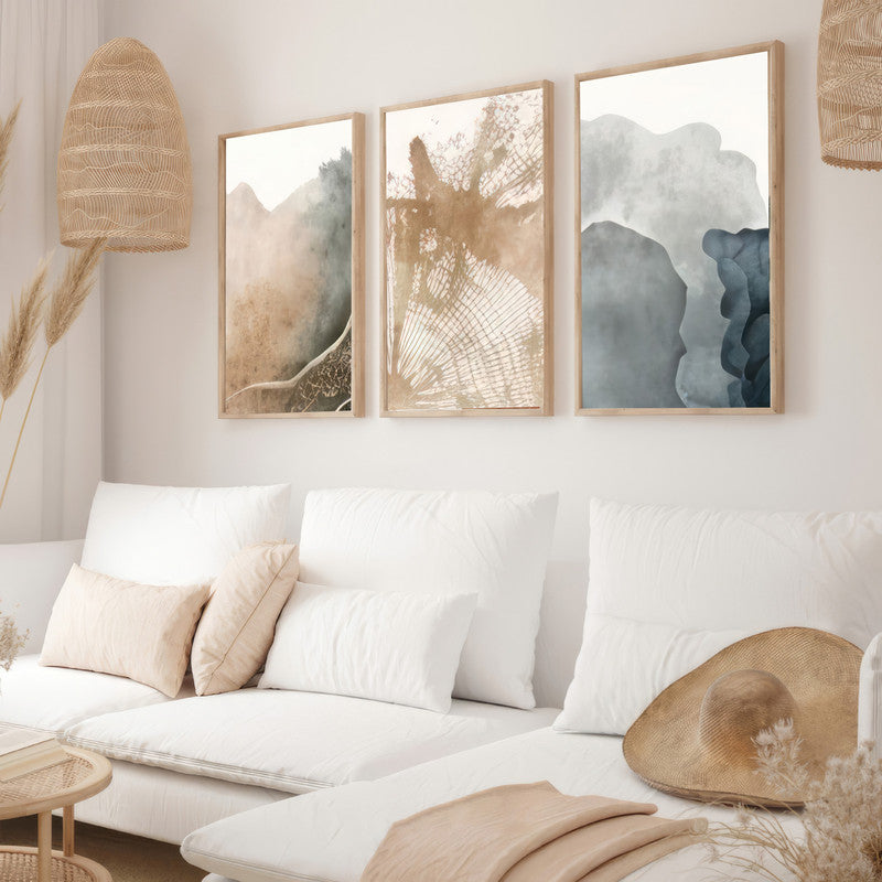 LuxuryStroke's Mountain Landscape Artwork, Abstract Acrylic Artworkand Abstract Acrylic Portrait - Abstract Art: Elevate Your Space With Set Of 3 Artful Pieces