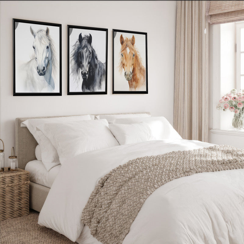 LuxuryStroke's Horse Art Minimalsitic Painting, Minimalistic Horse Paintingand Abstract Acrylic Artwork - Horse Paintings - Three Horses In Artful Harmony - Set Of 3 Paintings