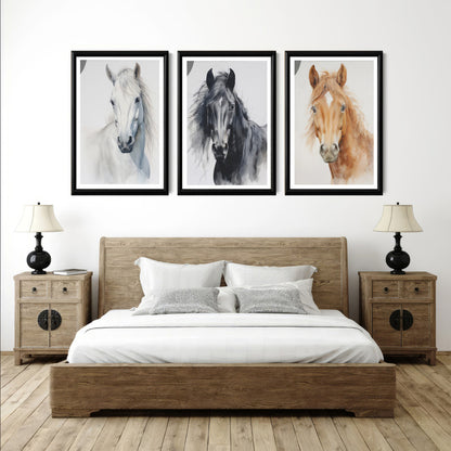 LuxuryStroke's Horse Art Minimalsitic Painting, Minimalistic Horse Paintingand Abstract Acrylic Artwork - Horse Paintings - Three Horses In Artful Harmony - Set Of 3 Paintings