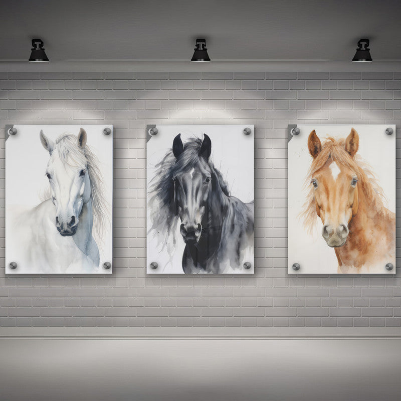 LuxuryStroke's Horse Art Minimalsitic Painting, Minimalistic Horse Paintingand Abstract Acrylic Artwork - Horse Paintings - Three Horses In Artful Harmony - Set Of 3 Paintings