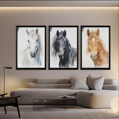 LuxuryStroke's Horse Art Minimalsitic Painting, Minimalistic Horse Paintingand Abstract Acrylic Artwork - Horse Paintings - Three Horses In Artful Harmony - Set Of 3 Paintings