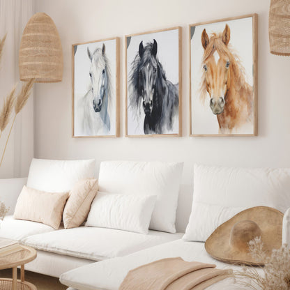 LuxuryStroke's Horse Art Minimalsitic Painting, Minimalistic Horse Paintingand Abstract Acrylic Artwork - Horse Paintings - Three Horses In Artful Harmony - Set Of 3 Paintings