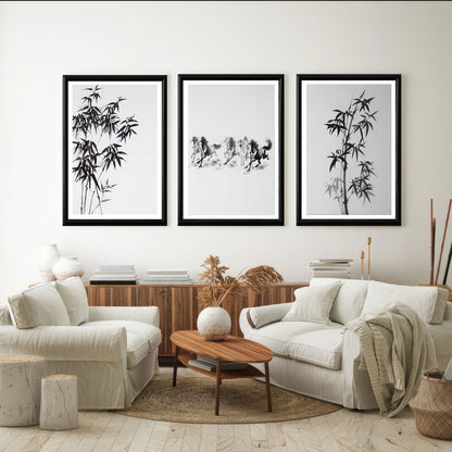 LuxuryStroke's Acrylic Painting Floral, Beautiful Floral Paintingand Beautiful Flower Painting - Botanical Art: Green Leaves Blossoming In Pure Snow - Set Of 3 Paintings