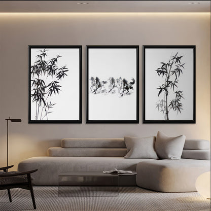 LuxuryStroke's Acrylic Painting Floral, Beautiful Floral Paintingand Beautiful Flower Painting - Botanical Art: Green Leaves Blossoming In Pure Snow - Set Of 3 Paintings