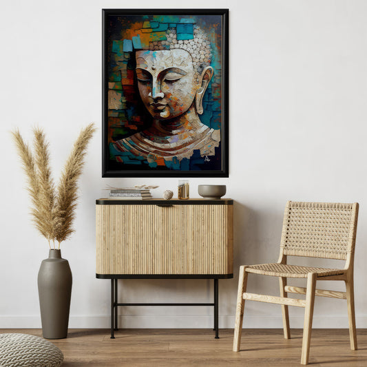 LuxuryStroke's Buddha Face Painting, Buddha Face Acrylic Paintingand Buddha Paintings For Living Room - Vibrant Buddha: A Spectrum Of Spiritual Artistry
