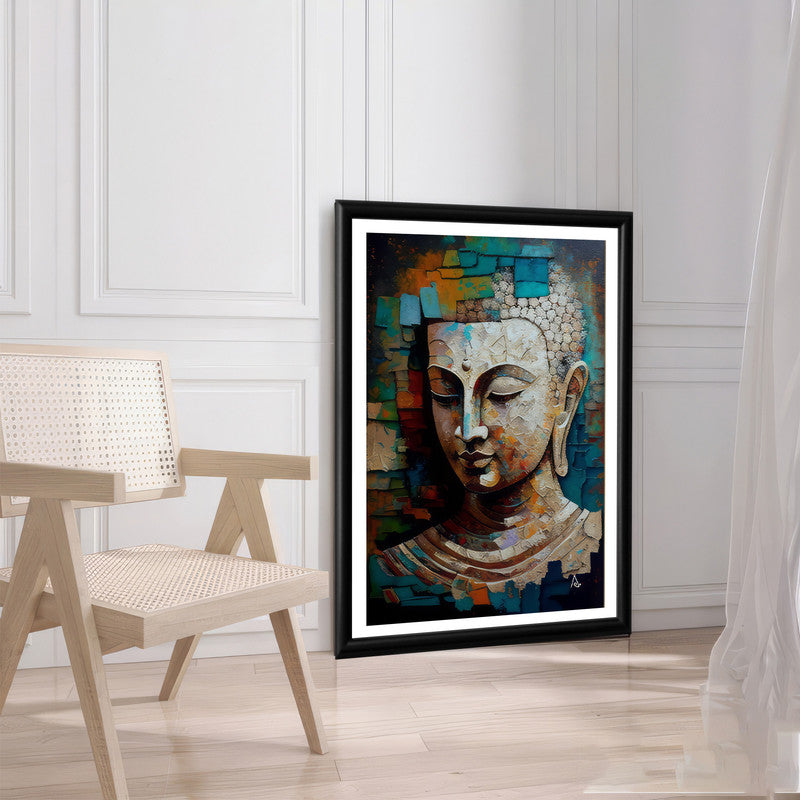 LuxuryStroke's Buddha Face Painting, Buddha Face Acrylic Paintingand Buddha Paintings For Living Room - Vibrant Buddha: A Spectrum Of Spiritual Artistry