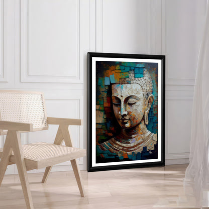 LuxuryStroke's Buddha Face Painting, Buddha Face Acrylic Paintingand Buddha Paintings For Living Room - Vibrant Buddha: A Spectrum Of Spiritual Artistry