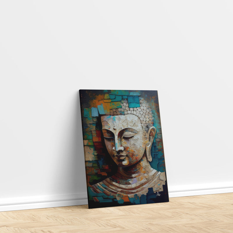 LuxuryStroke's Buddha Face Painting, Buddha Face Acrylic Paintingand Buddha Paintings For Living Room - Vibrant Buddha: A Spectrum Of Spiritual Artistry