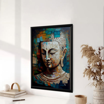 LuxuryStroke's Buddha Face Painting, Buddha Face Acrylic Paintingand Buddha Paintings For Living Room - Vibrant Buddha: A Spectrum Of Spiritual Artistry