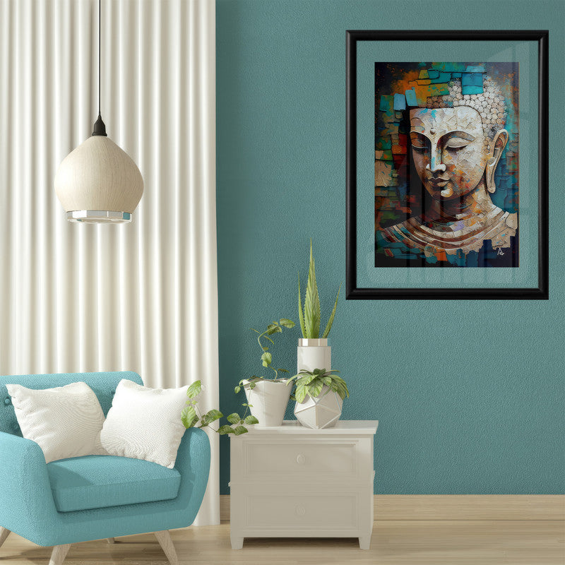 LuxuryStroke's Buddha Face Painting, Buddha Face Acrylic Paintingand Buddha Paintings For Living Room - Vibrant Buddha: A Spectrum Of Spiritual Artistry