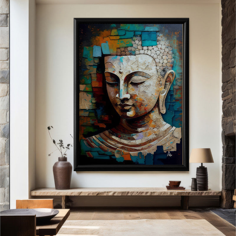 LuxuryStroke's Buddha Face Painting, Buddha Face Acrylic Paintingand Buddha Paintings For Living Room - Vibrant Buddha: A Spectrum Of Spiritual Artistry