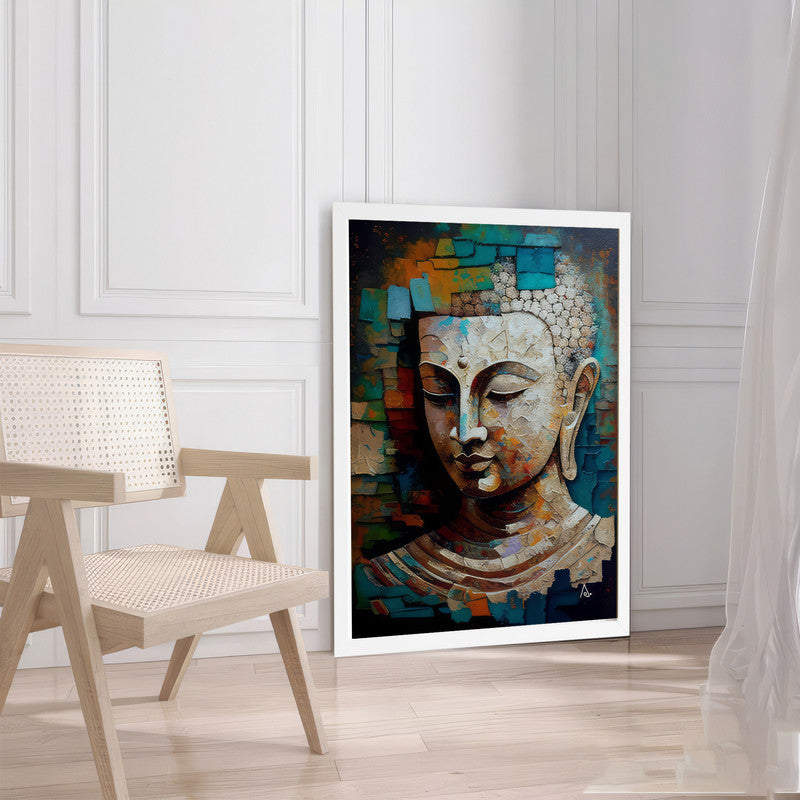 LuxuryStroke's Buddha Face Painting, Buddha Face Acrylic Paintingand Buddha Paintings For Living Room - Vibrant Buddha: A Spectrum Of Spiritual Artistry