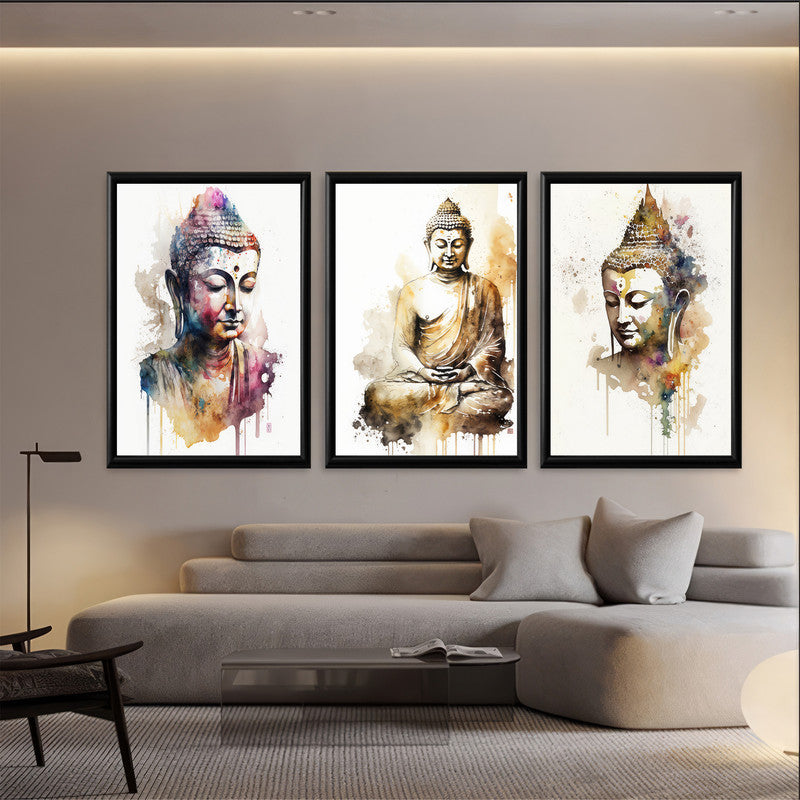 LuxuryStroke's Abstract Painting Buddha, Acrylic Buddha Paintingand Buddha Watercolor Painting - Buddha Art - Set Of 3 Watercolour Buddha Paintings