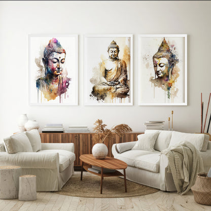 LuxuryStroke's Abstract Painting Buddha, Acrylic Buddha Paintingand Buddha Watercolor Painting - Buddha Art - Set Of 3 Watercolour Buddha Paintings