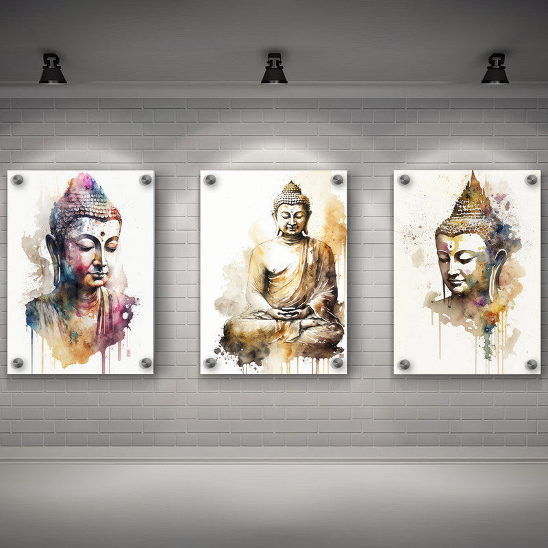 LuxuryStroke's Abstract Painting Buddha, Acrylic Buddha Paintingand Buddha Watercolor Painting - Buddha Art - Set Of 3 Watercolour Buddha Paintings