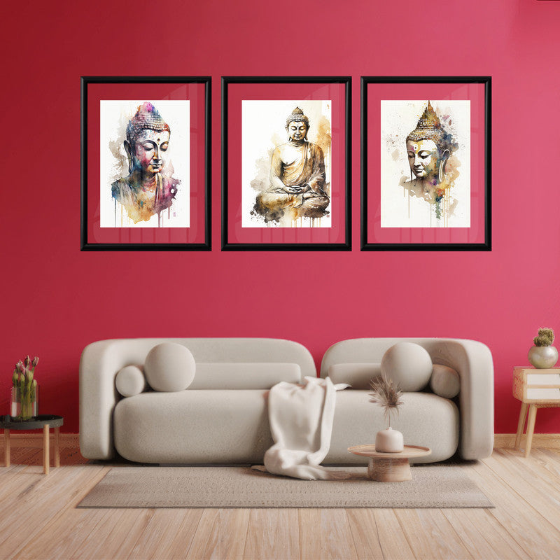 LuxuryStroke's Abstract Painting Buddha, Acrylic Buddha Paintingand Buddha Watercolor Painting - Buddha Art - Set Of 3 Watercolour Buddha Paintings