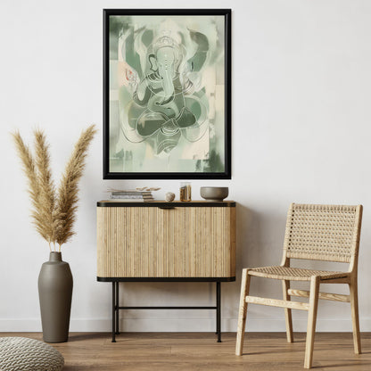 LuxuryStroke's Creative Ganesha Painting, Ganesh Modern Artand Ganpati Acrylic Painting - Contemporary Sage Green Ganesha Painting