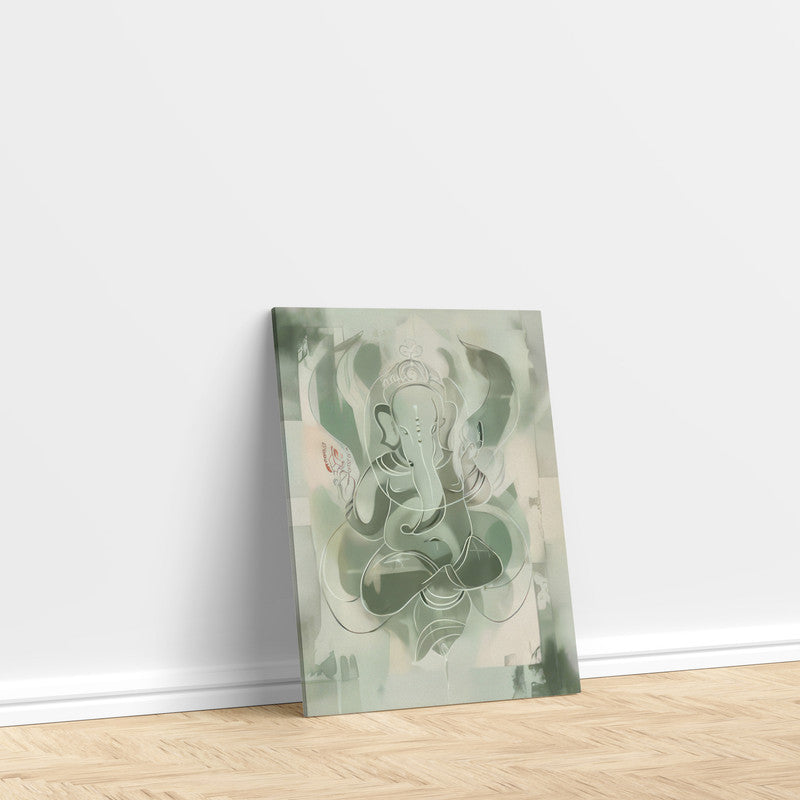 LuxuryStroke's Creative Ganesha Painting, Ganesh Modern Artand Ganpati Acrylic Painting - Contemporary Sage Green Ganesha Painting