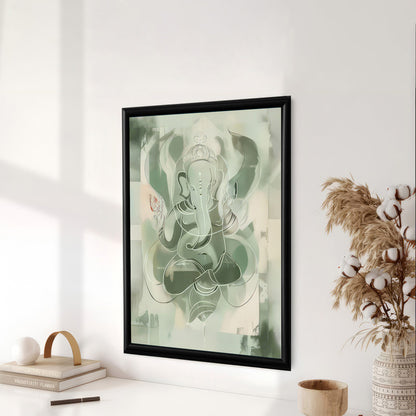 LuxuryStroke's Creative Ganesha Painting, Ganesh Modern Artand Ganpati Acrylic Painting - Contemporary Sage Green Ganesha Painting