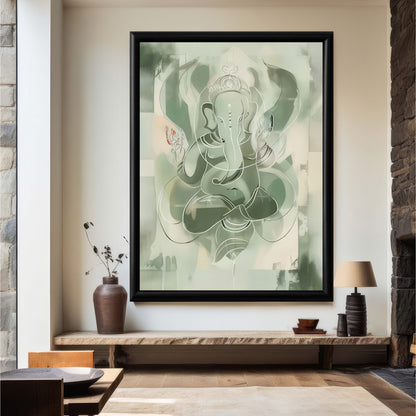 LuxuryStroke's Creative Ganesha Painting, Ganesh Modern Artand Ganpati Acrylic Painting - Contemporary Sage Green Ganesha Painting