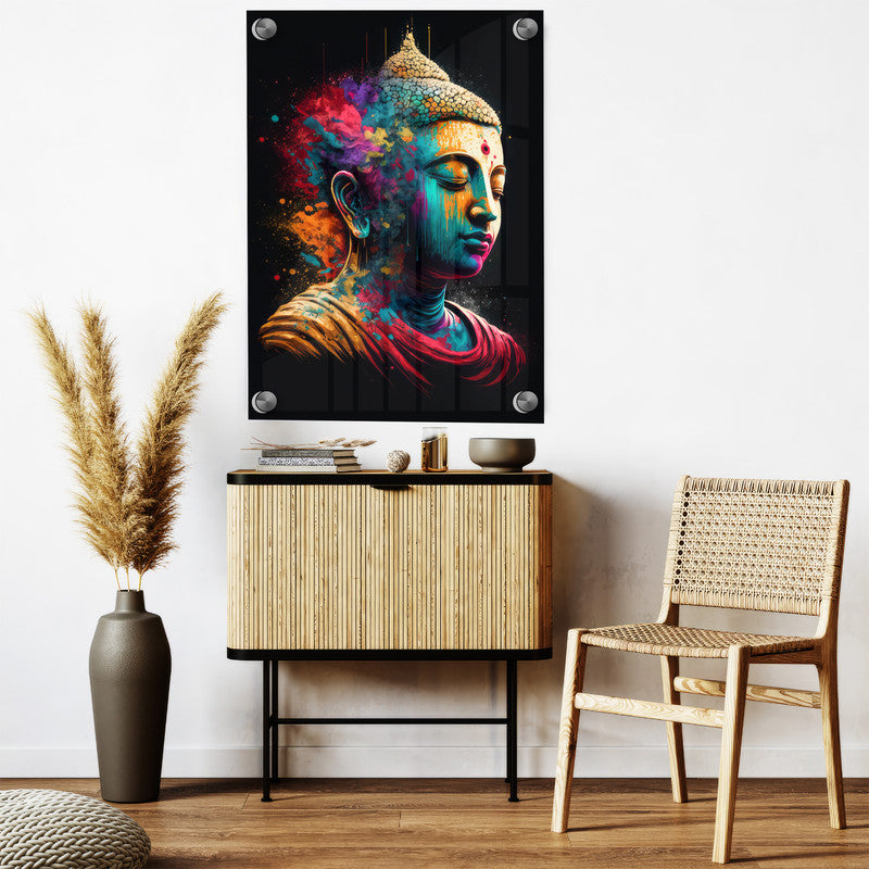 LuxuryStroke's Abstract Painting Buddha, Abstract Buddha Paintingand Buddha Acrylic Painting - Buddha's Radiant Aura: Spiritual Art In A Kaleidoscope Of Colors