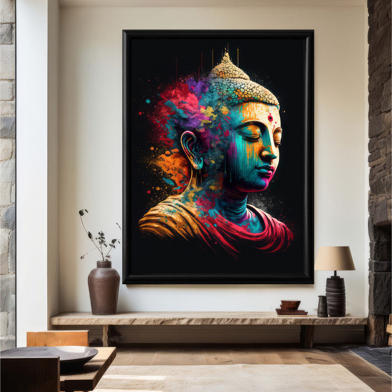 LuxuryStroke's Abstract Painting Buddha, Abstract Buddha Paintingand Buddha Acrylic Painting - Buddha's Radiant Aura: Spiritual Art In A Kaleidoscope Of Colors