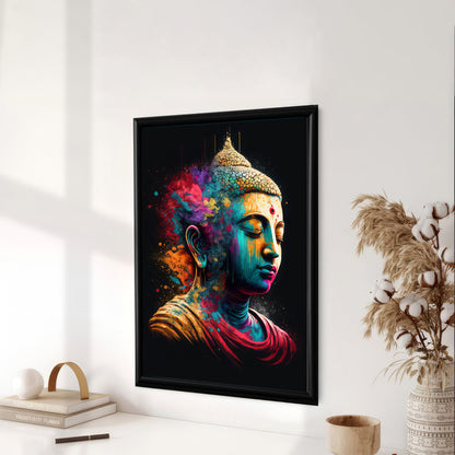 LuxuryStroke's Abstract Painting Buddha, Abstract Buddha Paintingand Buddha Acrylic Painting - Buddha's Radiant Aura: Spiritual Art In A Kaleidoscope Of Colors