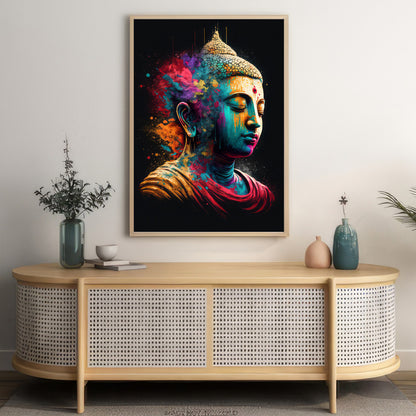 LuxuryStroke's Abstract Painting Buddha, Abstract Buddha Paintingand Buddha Acrylic Painting - Buddha's Radiant Aura: Spiritual Art In A Kaleidoscope Of Colors