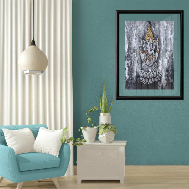 LuxuryStroke's Ganpati Acrylic Painting, Ganesh Line Artand Ganpati Acrylic Painting - Contemporary Ganesha Abstract Painting