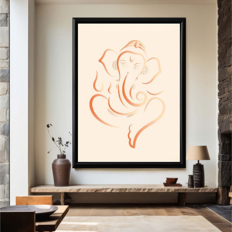 LuxuryStroke's Abstract Ganesha Doodle Art, Ganesh Line Artand Ganeshji Line Art - Contemporary Simple Ganesha Painting in Beige Pastel Colour