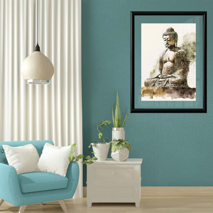 LuxuryStroke's Meditating Buddha Painting, Buddha Abstract Artand Buddha Acrylic Painting - Buddha's Enlightened Serenity: Spiritual Artistry