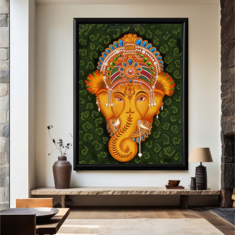 LuxuryStroke's Creative Ganesha Painting, Ganpati Artworkand Acrylic Ganesha Painting - Contemporary Lord Ganesha Kerala Mural Style Art Painting