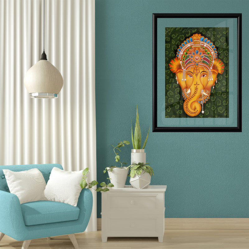 LuxuryStroke's Creative Ganesha Painting, Ganpati Artworkand Acrylic Ganesha Painting - Contemporary Lord Ganesha Kerala Mural Style Art Painting
