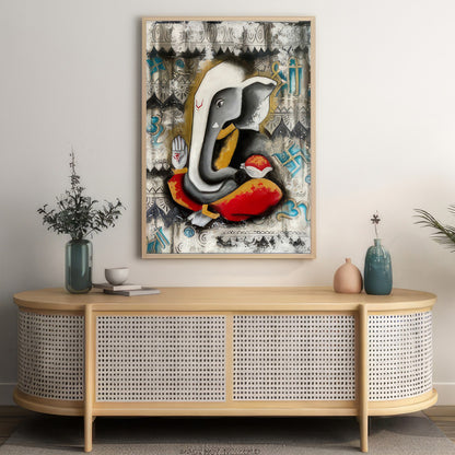 LuxuryStroke's Abstract Ganesha Acrylic Painting, Acrylic Ganesha Paintingand Creative Ganesha Painting - Contemporary Modern abstract Ganesha Painting