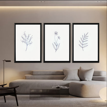 LuxuryStroke's Beautiful Flower Painting, Minimalistic Beautiful Floral Paintingand Floral Painting - Botanical Art - Set of 3 Minimalistic Leaves Art Paintings