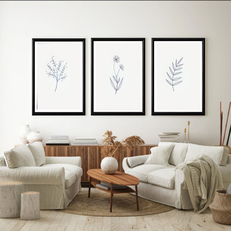 LuxuryStroke's Beautiful Flower Painting, Minimalistic Beautiful Floral Paintingand Floral Painting - Botanical Art - Set of 3 Minimalistic Leaves Art Paintings