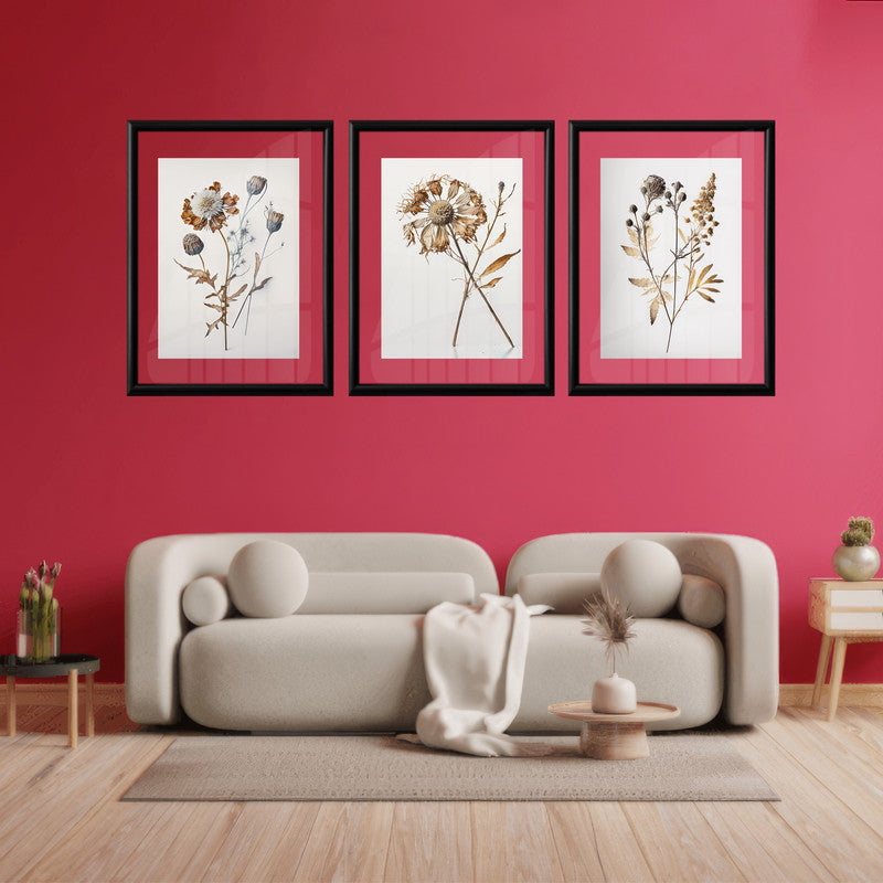LuxuryStroke's Abstract Floral Painting, Acrylic Floral Paintingand Abstract Flower Paintings - Botanical Art - Set of 3 Floral Art Paintings