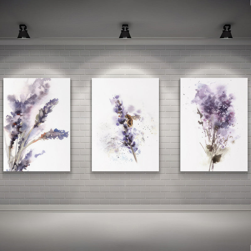 LuxuryStroke's Abstract Floral Painting, Acrylic Floral Paintingand Abstract Flower Paintings - Botanical Art - Set of 3 Purple Floral Art Paintings
