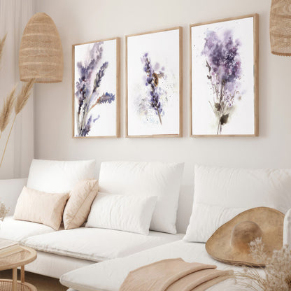 LuxuryStroke's Abstract Floral Painting, Acrylic Floral Paintingand Abstract Flower Paintings - Botanical Art - Set of 3 Purple Floral Art Paintings