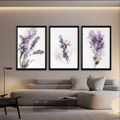 LuxuryStroke's Abstract Floral Painting, Acrylic Floral Paintingand Abstract Flower Paintings - Botanical Art - Set of 3 Purple Floral Art Paintings