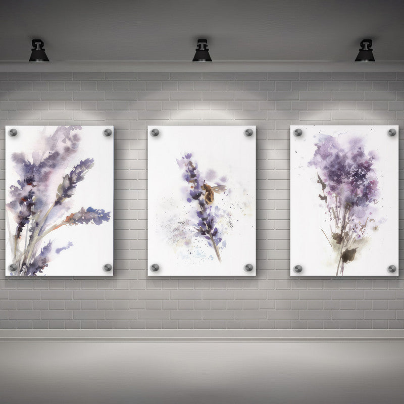 LuxuryStroke's Abstract Floral Painting, Acrylic Floral Paintingand Abstract Flower Paintings - Botanical Art - Set of 3 Purple Floral Art Paintings