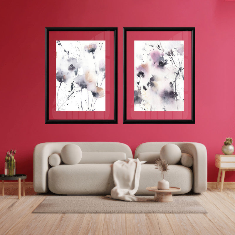 LuxuryStroke's Minimalistic Beautiful Floral Painting, Beautiful Flower Paintingand Floral Painting Acrylic - Purple Petals Poetry: A Set Of 2 Floral Masterpieces