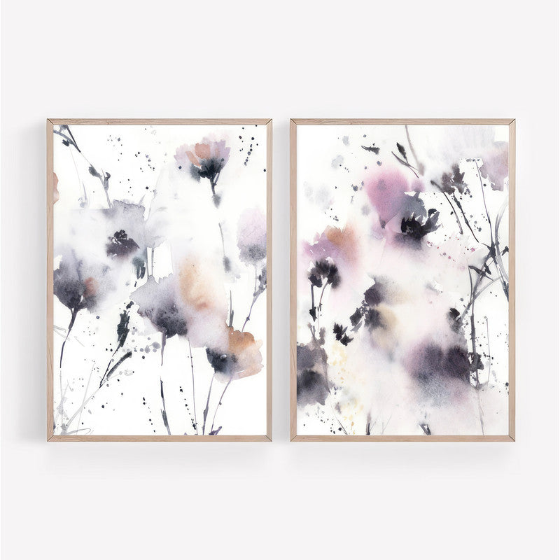 LuxuryStroke's Minimalistic Beautiful Floral Painting, Beautiful Flower Paintingand Floral Painting Acrylic - Purple Petals Poetry: A Set Of 2 Floral Masterpieces